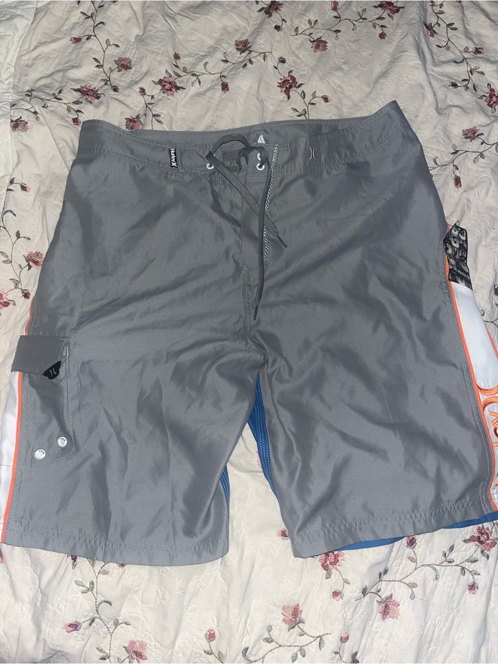 Hurley Men’s Gray Board Shorts with Orange Side Trim